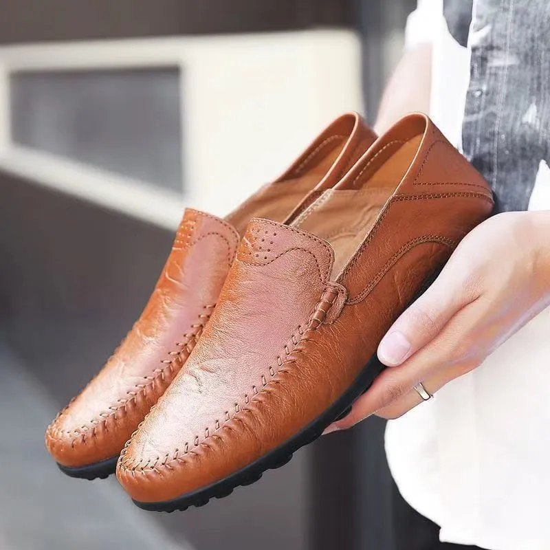 Men's Leather Loafers Slip-On Driving Shoes - Breathable Low-Top Casual Business Shoes - Soft Leather Soft Sole Comfortable Everyday Wear thumbnail 7