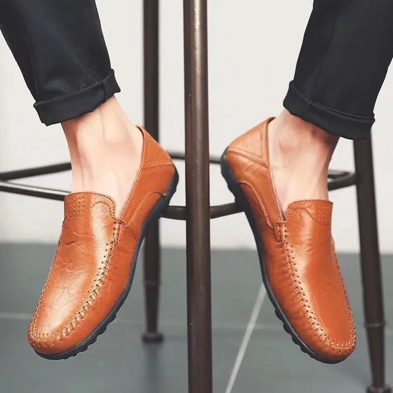 Men's Leather Loafers Slip-On Driving Shoes - Breathable Low-Top Casual Business Shoes - Soft Leather Soft Sole Comfortable Everyday Wear thumbnail 4