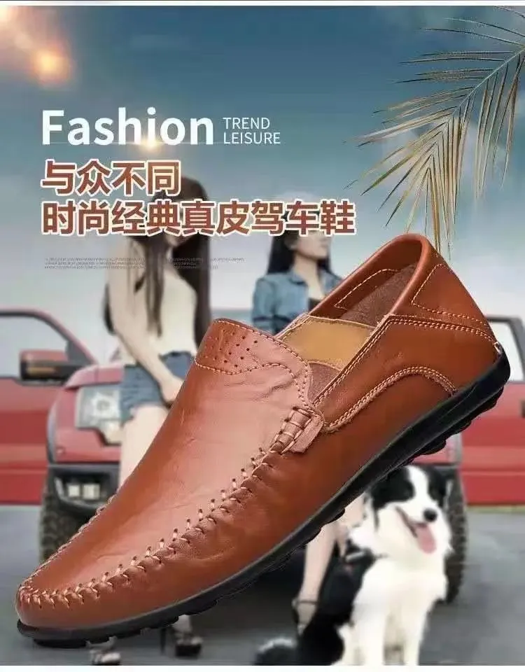 Men's Leather Loafers Slip-On Driving Shoes - Breathable Low-Top Casual Business Shoes - Soft Leather Soft Sole Comfortable Everyday Wear showcase 2