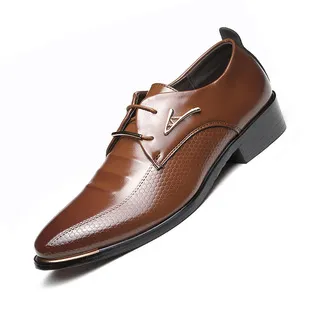 Men's Pointed Toe Leather Dress Shoes - Lace-Up Business Casual Footwear for All Seasons - Plus Size Available showcase 15