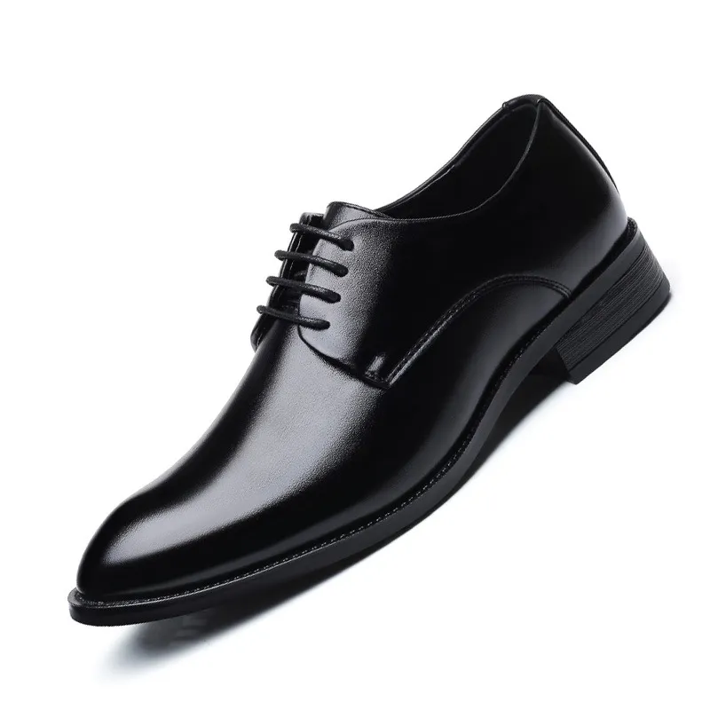 Men's Pointed Toe Leather Dress Shoes - Lace-Up Business Casual Footwear for All Seasons - Plus Size Available thumbnail 5