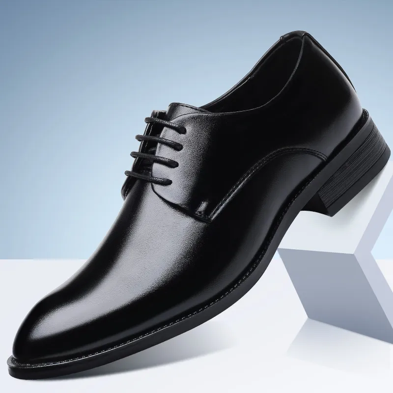 Men's Pointed Toe Leather Dress Shoes - Lace-Up Business Casual Footwear for All Seasons - Plus Size Available thumbnail 7