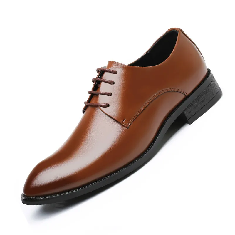 Men's Pointed Toe Leather Dress Shoes - Lace-Up Business Casual Footwear for All Seasons - Plus Size Available thumbnail 1