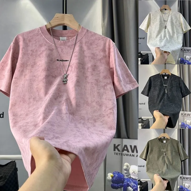 Men's Summer Short Sleeve T-Shirt - Trendy Tie-Dye Letter Print, High-End Casual Top for Youth - Lightweight Breathable Cotton Blend showcase 7
