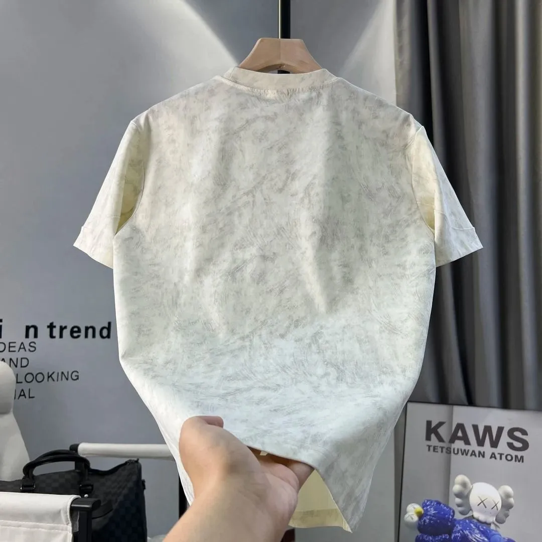 Men's Summer Short Sleeve T-Shirt - Trendy Tie-Dye Letter Print, High-End Casual Top for Youth - Lightweight Breathable Cotton Blend showcase 2