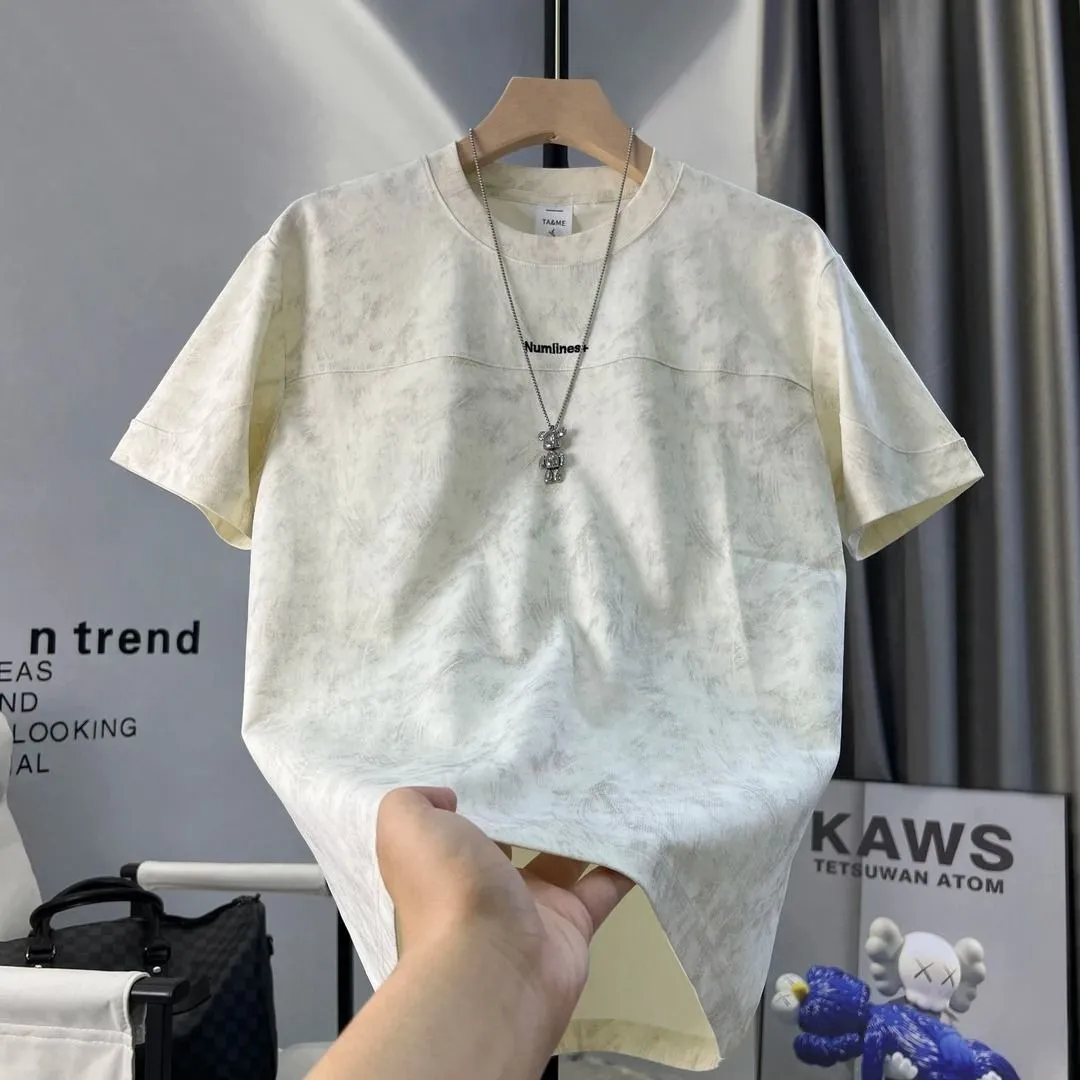 Men's Summer Short Sleeve T-Shirt - Trendy Tie-Dye Letter Print, High-End Casual Top for Youth - Lightweight Breathable Cotton Blend showcase 3