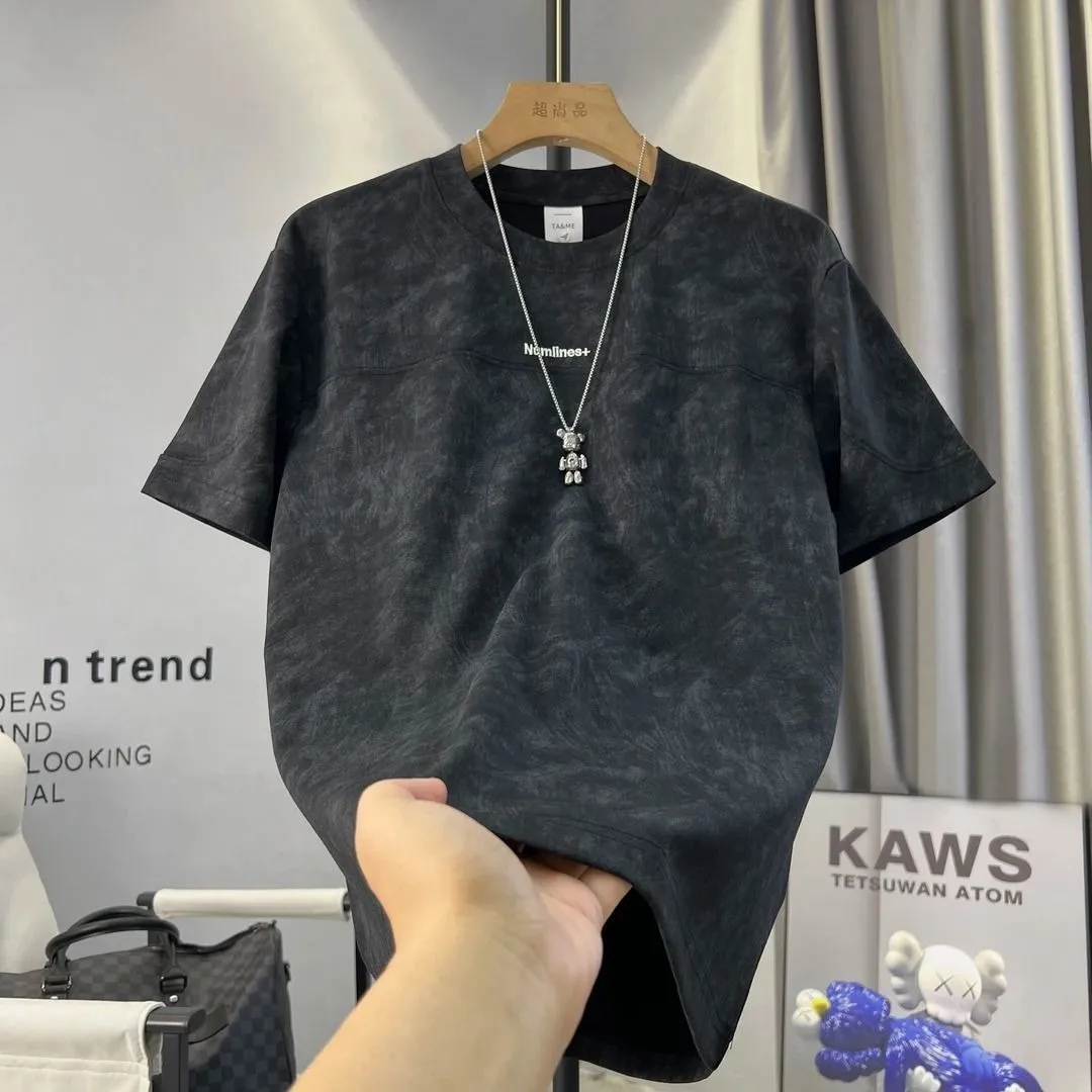Men's Summer Short Sleeve T-Shirt - Trendy Tie-Dye Letter Print, High-End Casual Top for Youth - Lightweight Breathable Cotton Blend showcase 6