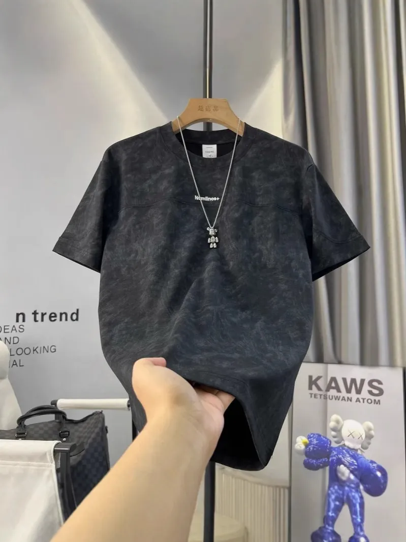 Men's Summer Short Sleeve T-Shirt - Trendy Tie-Dye Letter Print, High-End Casual Top for Youth - Lightweight Breathable Cotton Blend thumbnail 6