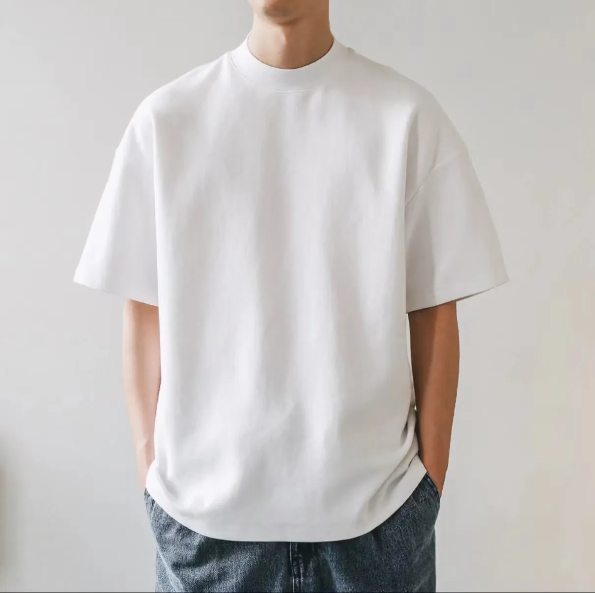 Heavyweight Cotton T-Shirt for Men and Women, Thick Opaque Fabric, Short Sleeves, American Style, Loose Fit, Plus Size Basic Tee thumbnail 1
