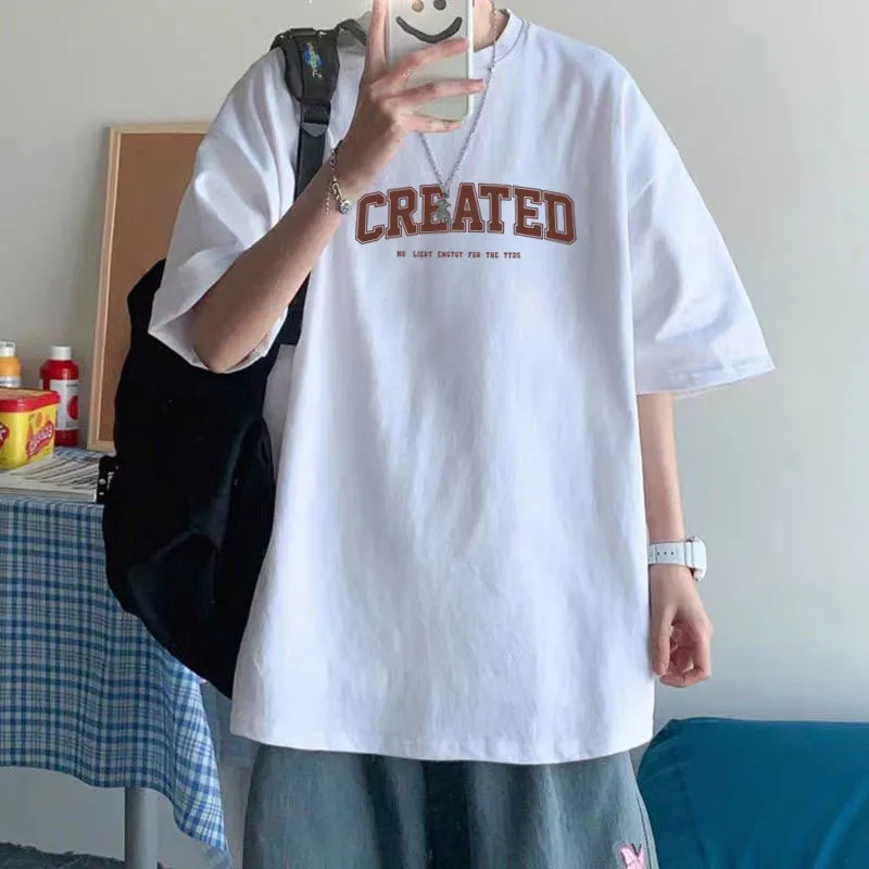 Men's Cotton Short Sleeve T-Shirt - Heavyweight, Hong Kong Style, Fashion Brand, Plus Size, Loose Fit, Round Neck, Printed Graphic Tee, Casual Bottoming Shirt thumbnail 1