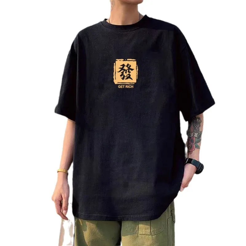 Men's Cotton Short Sleeve T-Shirt - Heavyweight, Hong Kong Style, Fashion Brand, Plus Size, Loose Fit, Round Neck, Printed Graphic Tee, Casual Bottoming Shirt thumbnail 5