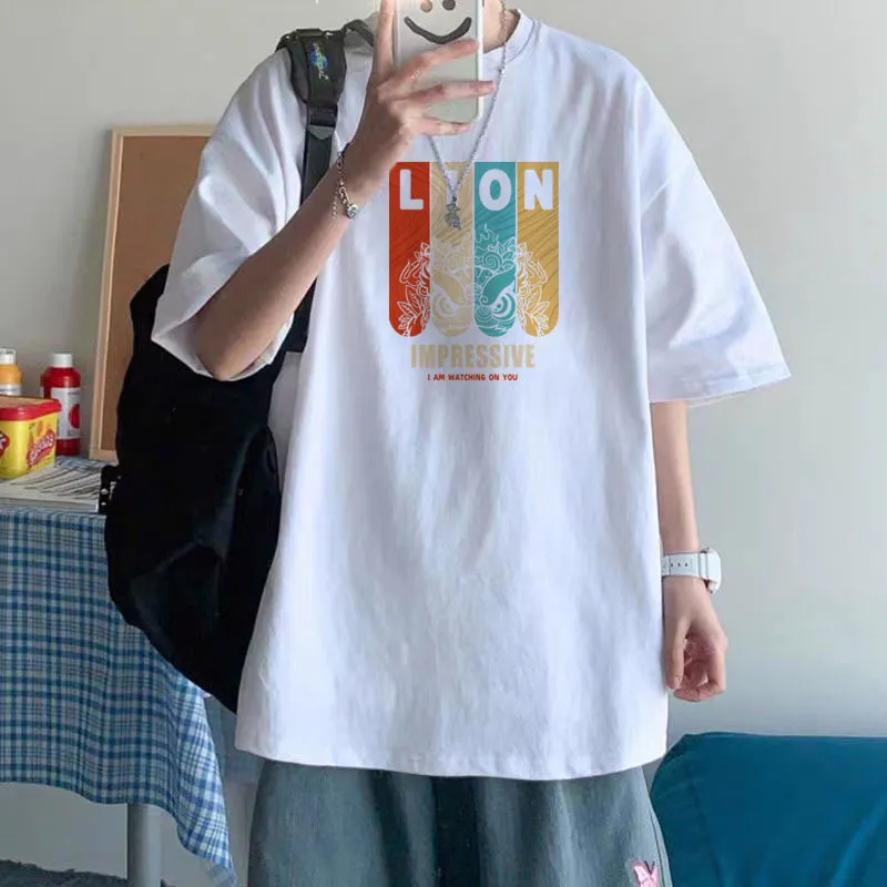 Men's Cotton Short Sleeve T-Shirt - Heavyweight, Hong Kong Style, Fashion Brand, Plus Size, Loose Fit, Round Neck, Printed Graphic Tee, Casual Bottoming Shirt thumbnail 10