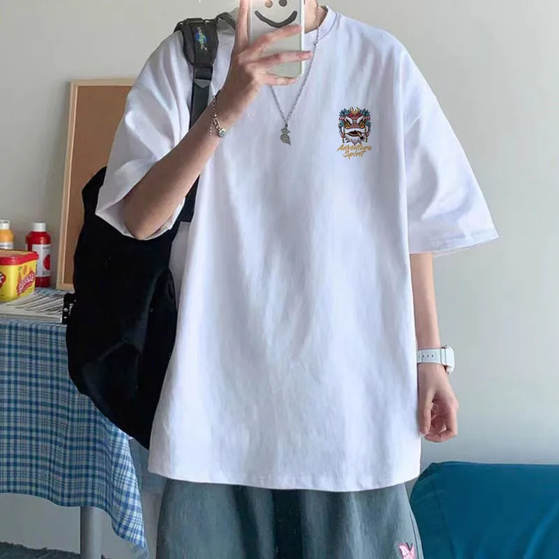 Men's Cotton Short Sleeve T-Shirt - Heavyweight, Hong Kong Style, Fashion Brand, Plus Size, Loose Fit, Round Neck, Printed Graphic Tee, Casual Bottoming Shirt thumbnail 9