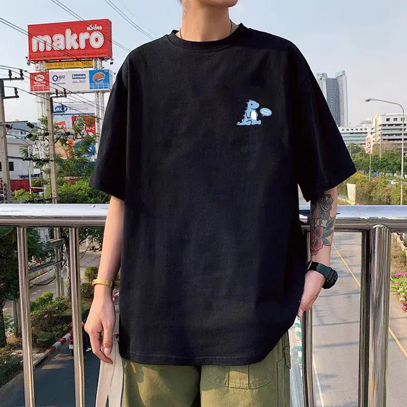 Men's Cotton Short Sleeve T-Shirt - Heavyweight, Hong Kong Style, Fashion Brand, Plus Size, Loose Fit, Round Neck, Printed Graphic Tee, Casual Bottoming Shirt thumbnail 6