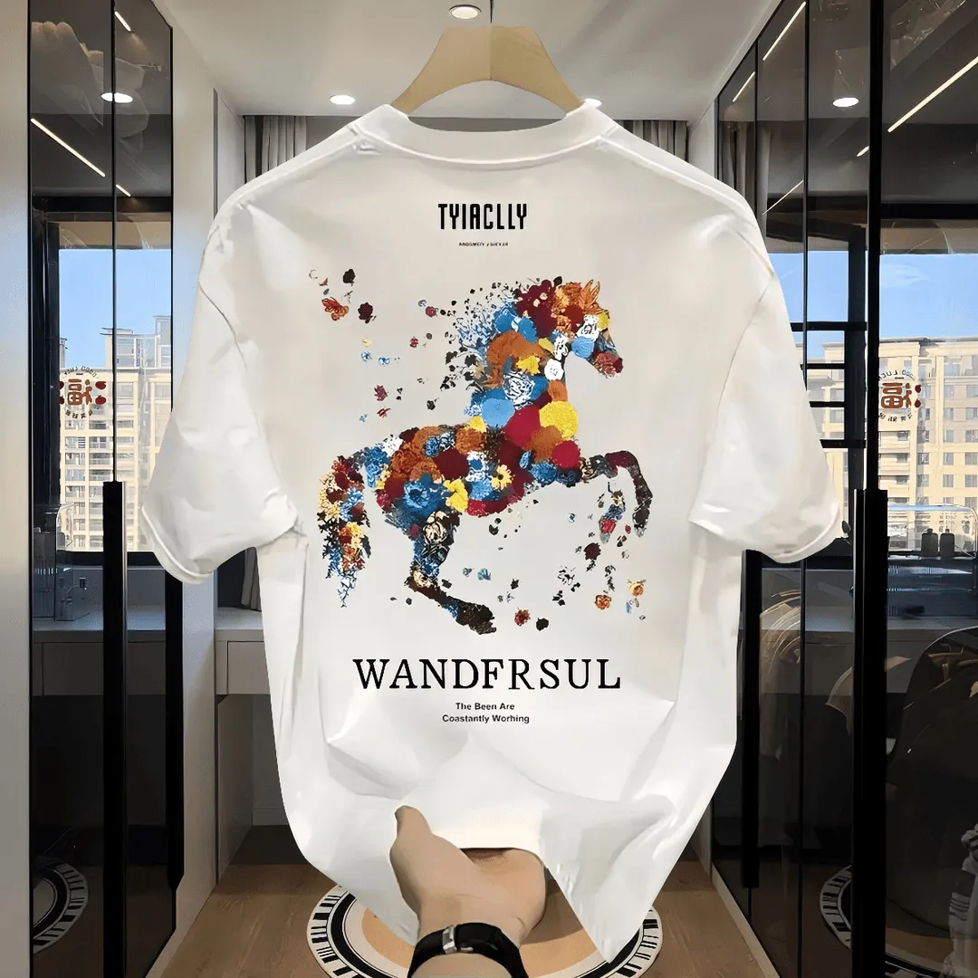 Men's Heavyweight Cotton Graphic T-Shirt | Trendy Brand Short Sleeve Tee | Casual Round Neck Summer Top | Stylish Printed Design thumbnail 1