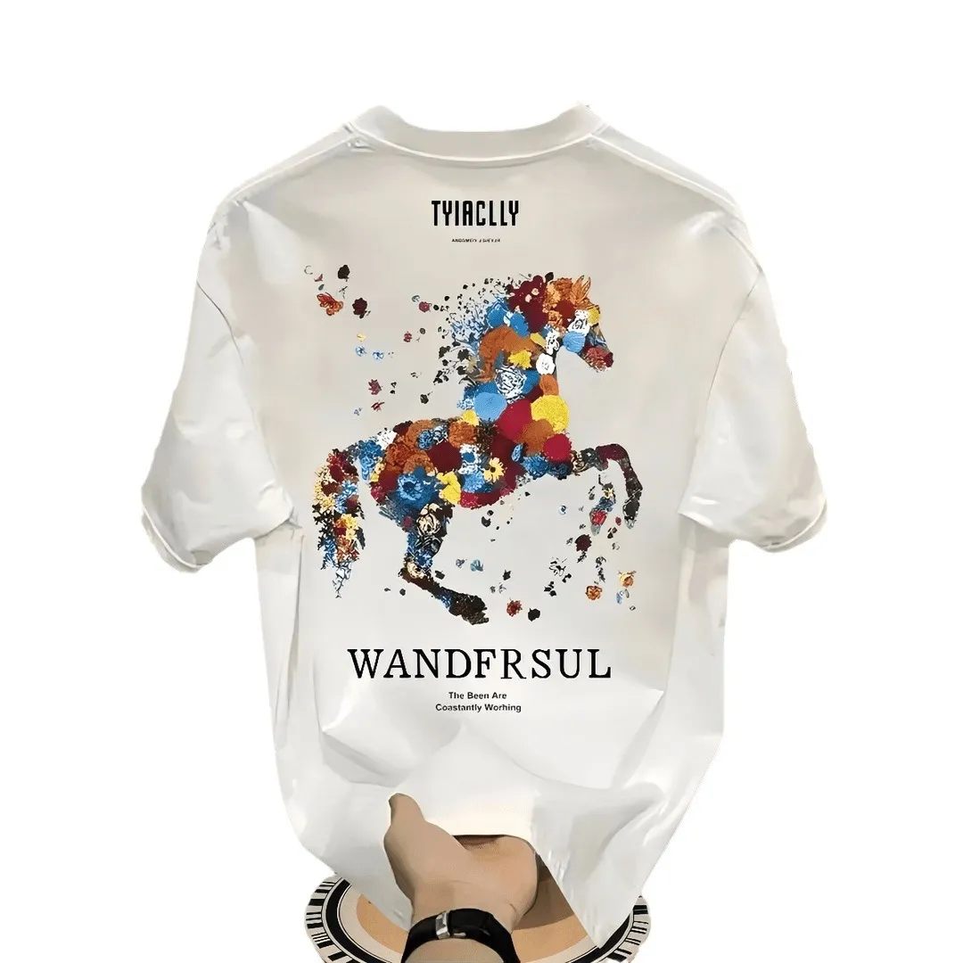 Men's Heavyweight Cotton Graphic T-Shirt | Trendy Brand Short Sleeve Tee | Casual Round Neck Summer Top | Stylish Printed Design thumbnail 5