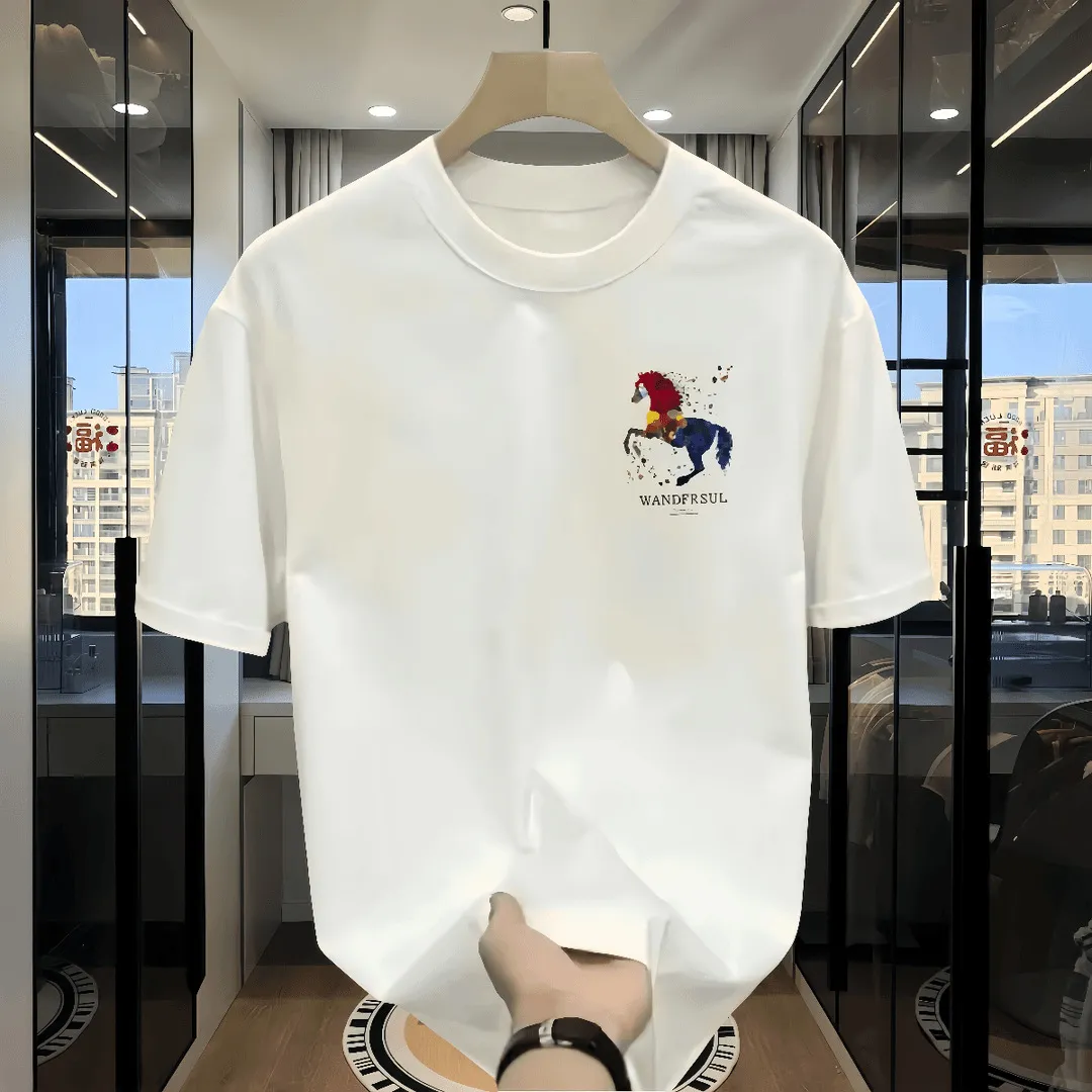 Men's Heavyweight Cotton Graphic T-Shirt | Trendy Brand Short Sleeve Tee | Casual Round Neck Summer Top | Stylish Printed Design showcase 9
