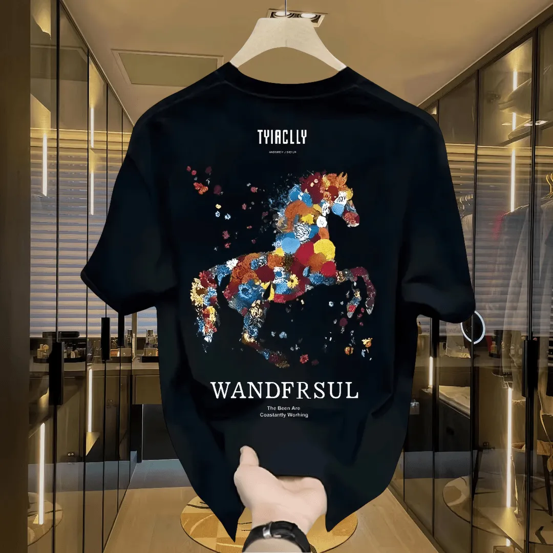Men's Heavyweight Cotton Graphic T-Shirt | Trendy Brand Short Sleeve Tee | Casual Round Neck Summer Top | Stylish Printed Design thumbnail 2