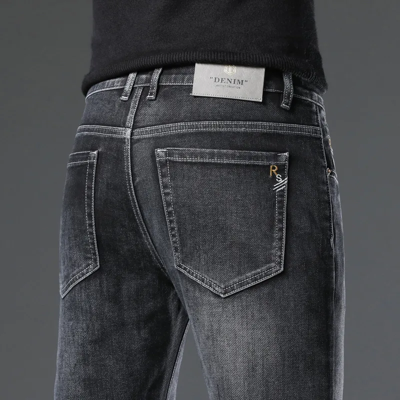 Men's Slim Fit Straight Leg Stretch Jeans | Autumn New Arrival Plaid Trousers | Soft Thick Denim Pants for Men thumbnail 9