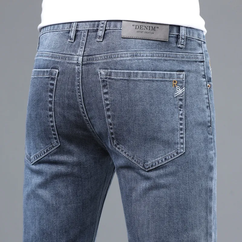 Men's Slim Fit Straight Leg Stretch Jeans | Autumn New Arrival Plaid Trousers | Soft Thick Denim Pants for Men thumbnail 1