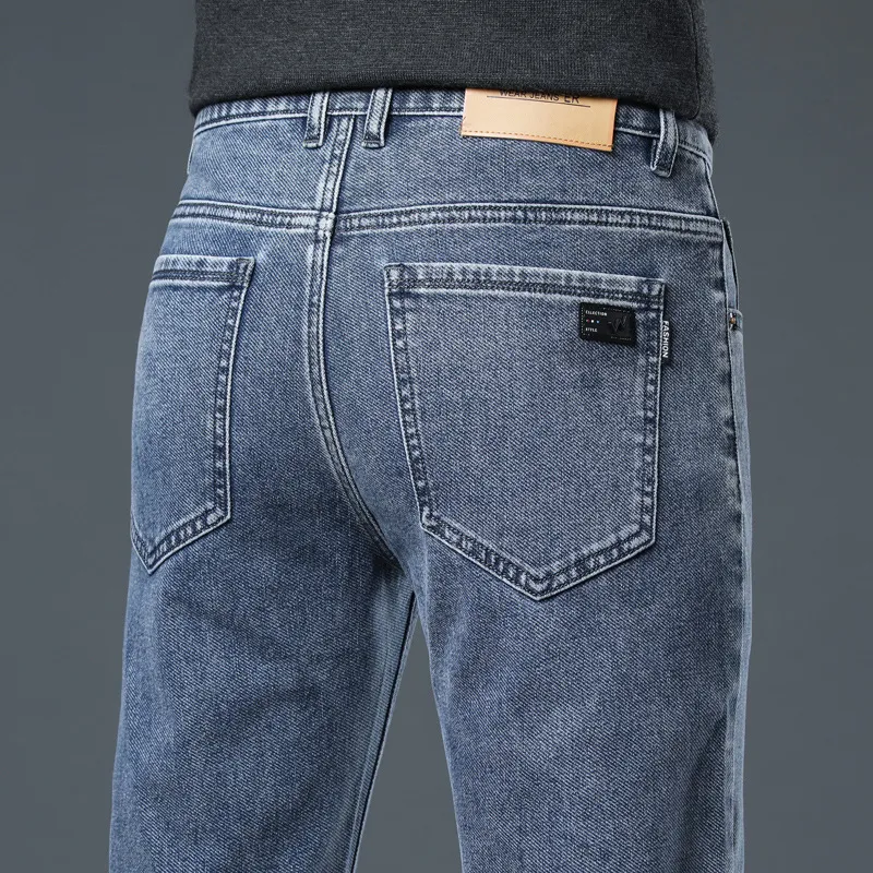 Men's Slim Fit Straight Leg Stretch Jeans | Autumn New Arrival Plaid Trousers | Soft Thick Denim Pants for Men thumbnail 10