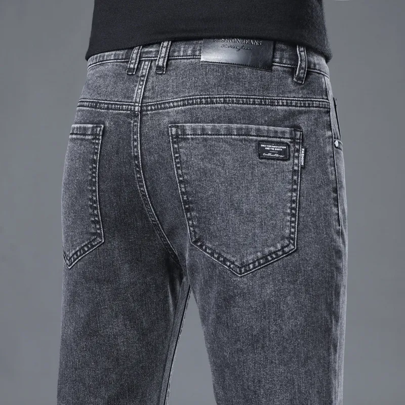 Men's Slim Fit Straight Leg Stretch Jeans | Autumn New Arrival Plaid Trousers | Soft Thick Denim Pants for Men thumbnail 7