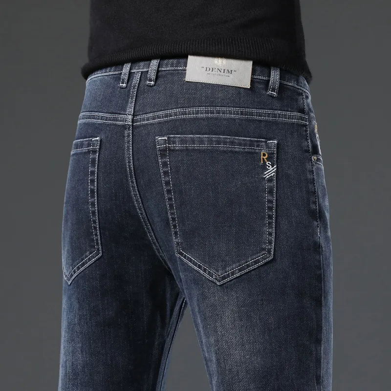 Men's Slim Fit Straight Leg Stretch Jeans | Autumn New Arrival Plaid Trousers | Soft Thick Denim Pants for Men thumbnail 8