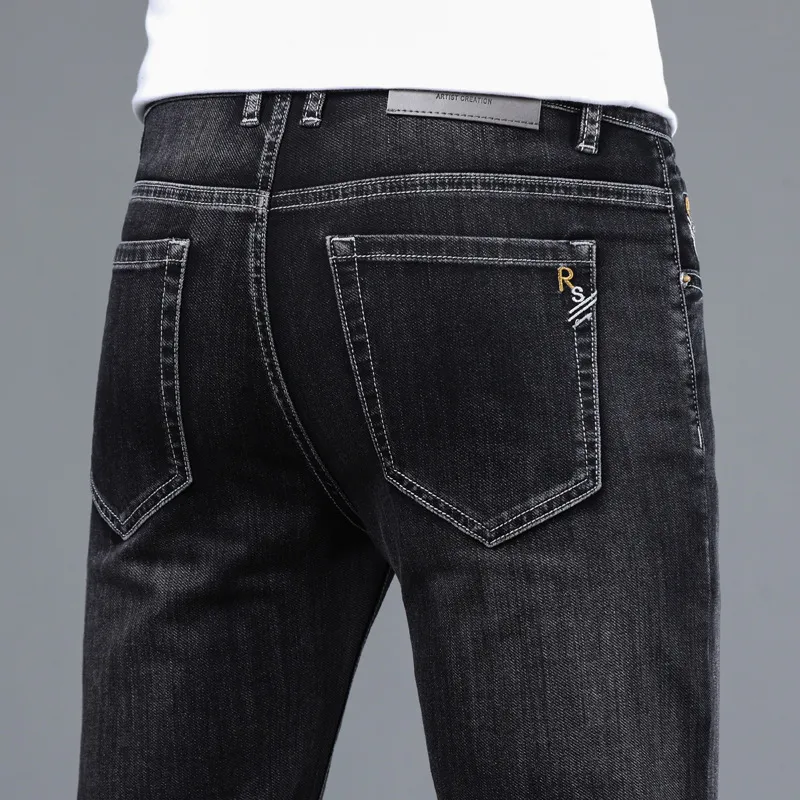 Men's Slim Fit Straight Leg Stretch Jeans | Autumn New Arrival Plaid Trousers | Soft Thick Denim Pants for Men thumbnail 6