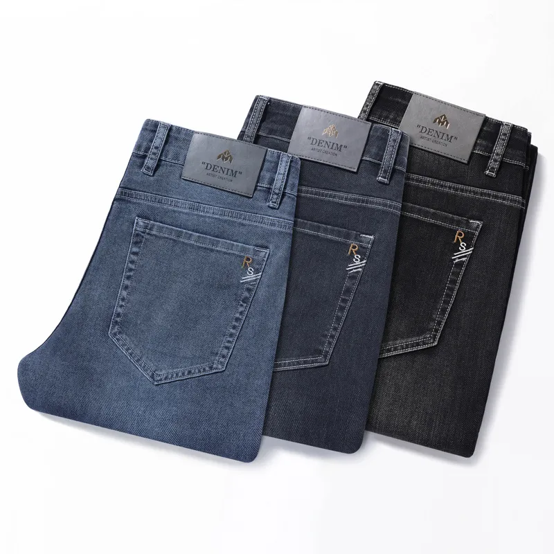 Men's Slim Fit Straight Leg Stretch Jeans | Autumn New Arrival Plaid Trousers | Soft Thick Denim Pants for Men thumbnail 5