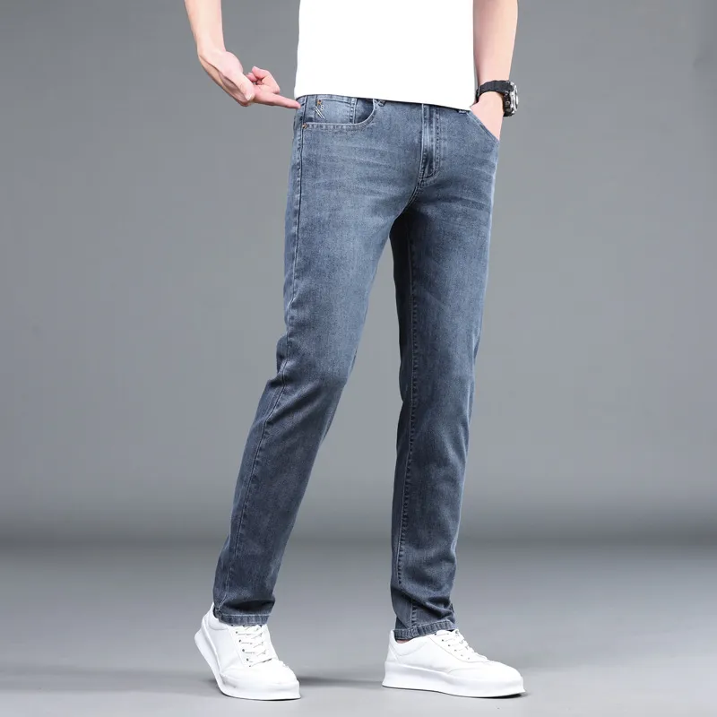 Men's Slim Fit Straight Leg Stretch Jeans | Autumn New Arrival Plaid Trousers | Soft Thick Denim Pants for Men thumbnail 4