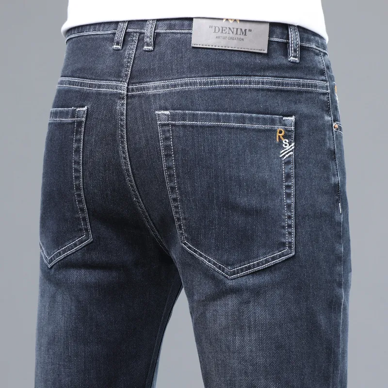 Men's Slim Fit Straight Leg Stretch Jeans | Autumn New Arrival Plaid Trousers | Soft Thick Denim Pants for Men thumbnail 2