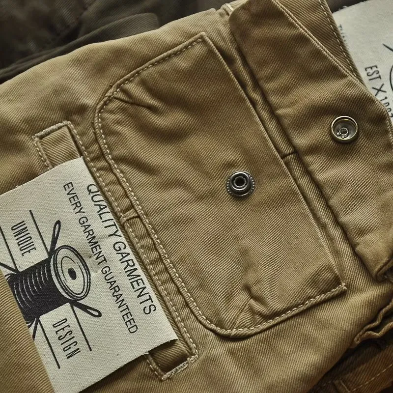 Men's Heavyweight Cotton Cargo Pants, Vintage Washed Multi-Pocket Relaxed Fit Straight Leg Work Trousers for Casual Wear thumbnail 1