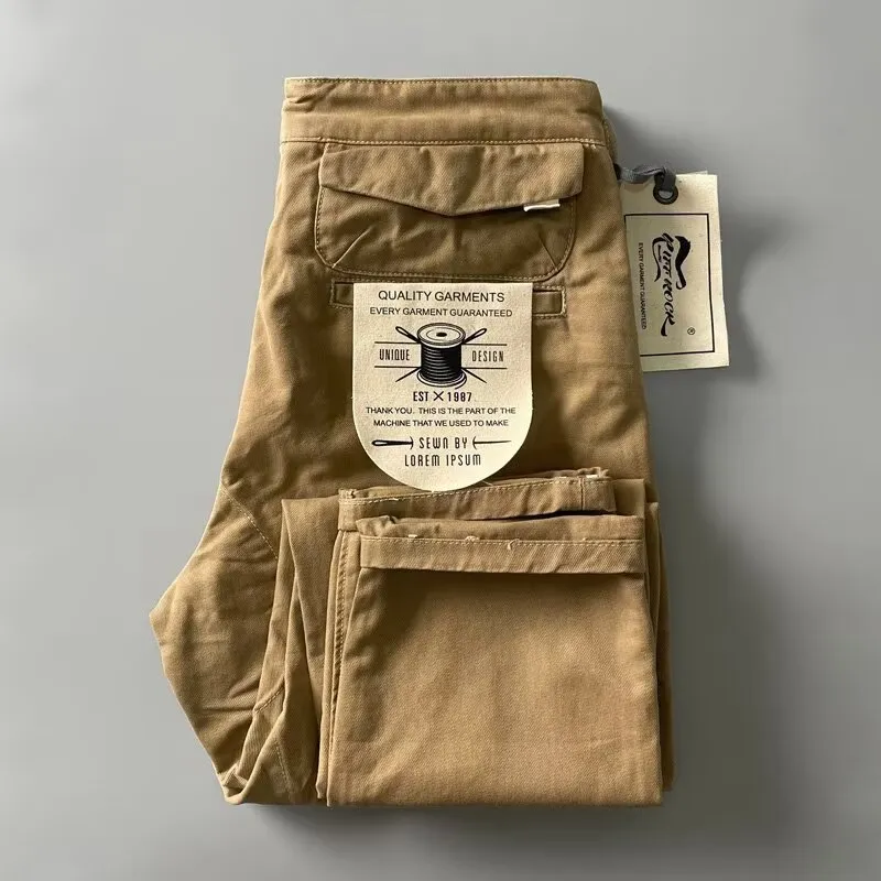 Men's Heavyweight Cotton Cargo Pants, Vintage Washed Multi-Pocket Relaxed Fit Straight Leg Work Trousers for Casual Wear thumbnail 4