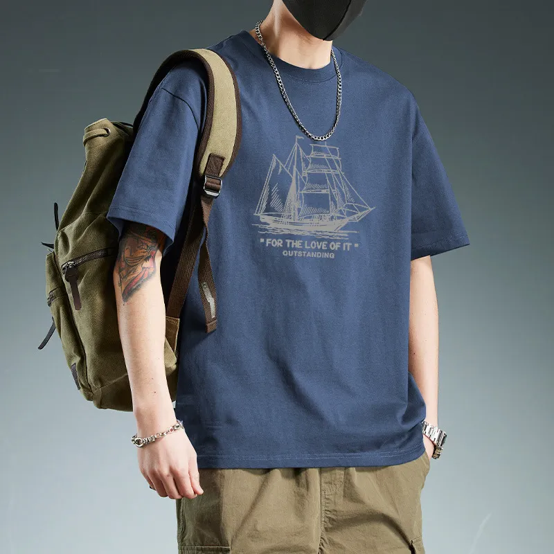 Men's Short Sleeve Cotton T-Shirt - Casual Loose Fit Trendy Graphic Tee Plus Size Top for Youth and Couples thumbnail 1