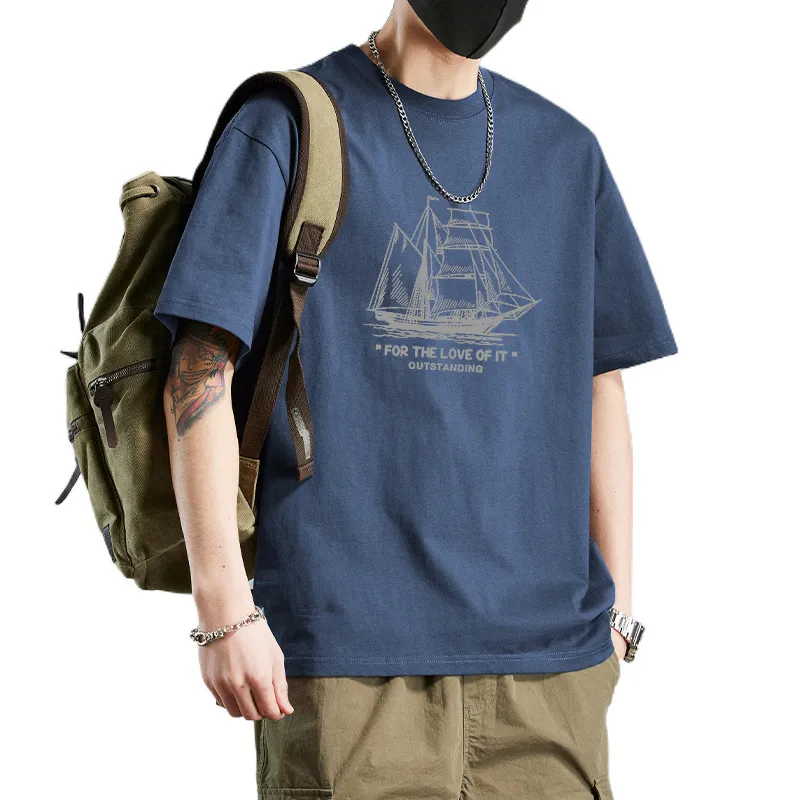 Men's Short Sleeve Cotton T-Shirt - Casual Loose Fit Trendy Graphic Tee Plus Size Top for Youth and Couples thumbnail 4