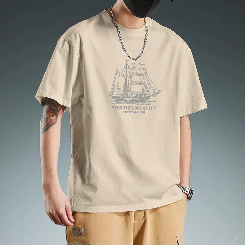 Men's Short Sleeve Cotton T-Shirt - Casual Loose Fit Trendy Graphic Tee Plus Size Top for Youth and Couples thumbnail 3