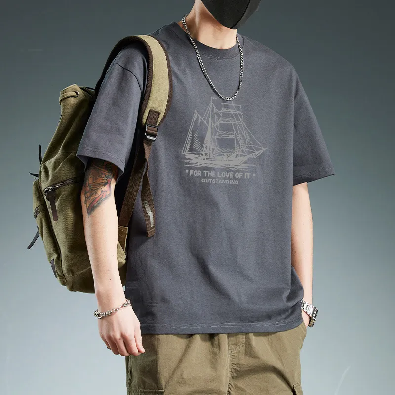 Men's Short Sleeve Cotton T-Shirt - Casual Loose Fit Trendy Graphic Tee Plus Size Top for Youth and Couples thumbnail 6