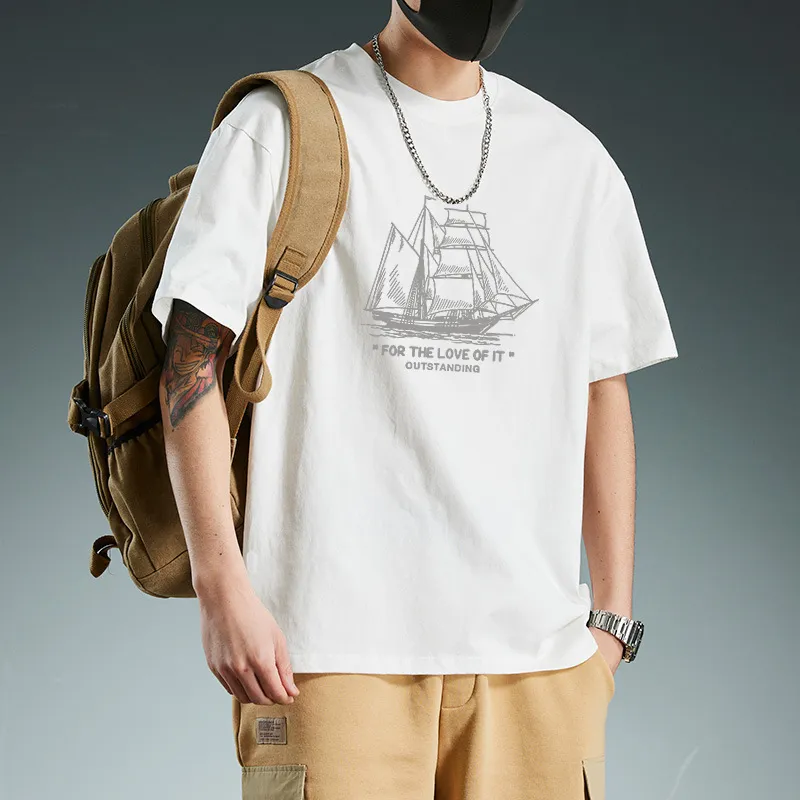 Men's Short Sleeve Cotton T-Shirt - Casual Loose Fit Trendy Graphic Tee Plus Size Top for Youth and Couples showcase 7