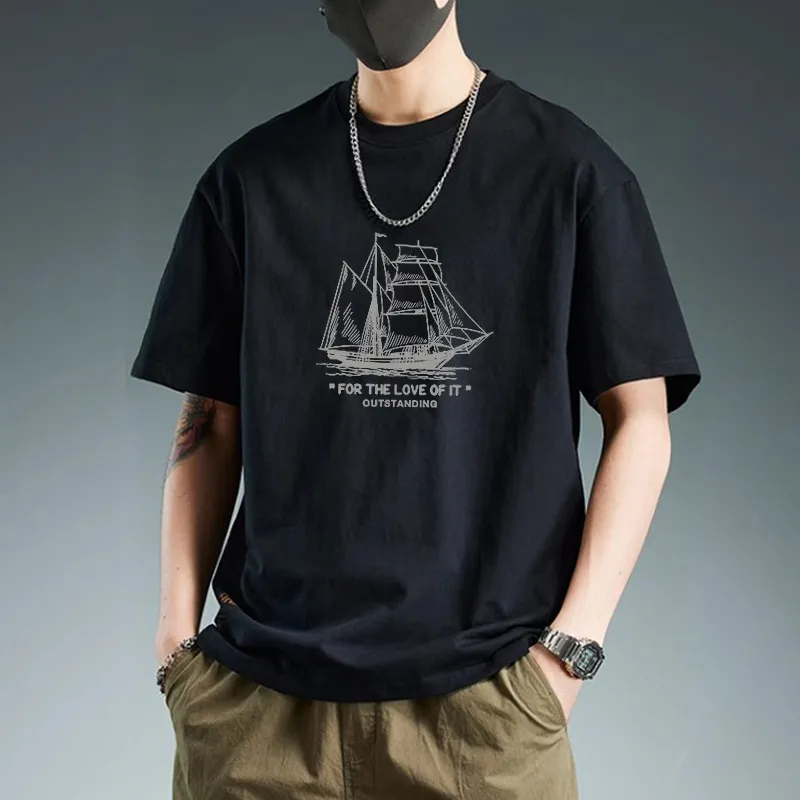Men's Short Sleeve Cotton T-Shirt - Casual Loose Fit Trendy Graphic Tee Plus Size Top for Youth and Couples showcase 8
