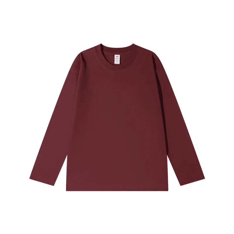 Men's Heavyweight Cotton Long Sleeve T-Shirt - 300g Black and White Crew Neck Casual Basic Tee for Spring/Autumn thumbnail 9