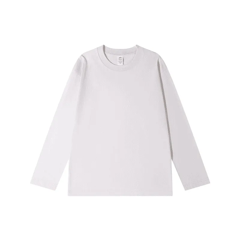 Men's Heavyweight Cotton Long Sleeve T-Shirt - 300g Black and White Crew Neck Casual Basic Tee for Spring/Autumn thumbnail 7