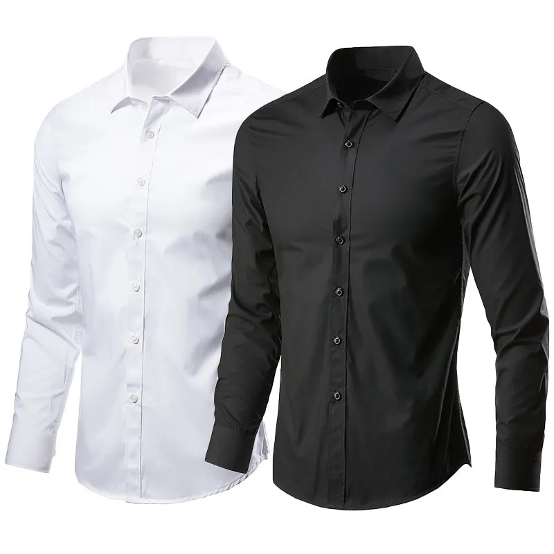 Men's White Long Sleeve Dress Shirt - Non-Iron Slim Fit Business Casual Korean Style Professional Work Shirt for Men thumbnail 1