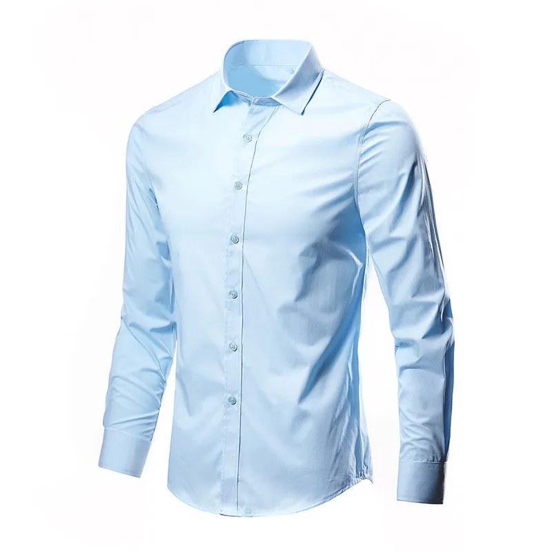 Men's White Long Sleeve Dress Shirt - Non-Iron Slim Fit Business Casual Korean Style Professional Work Shirt for Men thumbnail 6