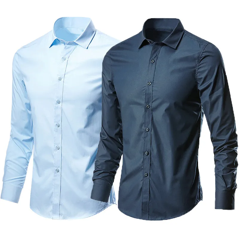 Men's White Long Sleeve Dress Shirt - Non-Iron Slim Fit Business Casual Korean Style Professional Work Shirt for Men thumbnail 2