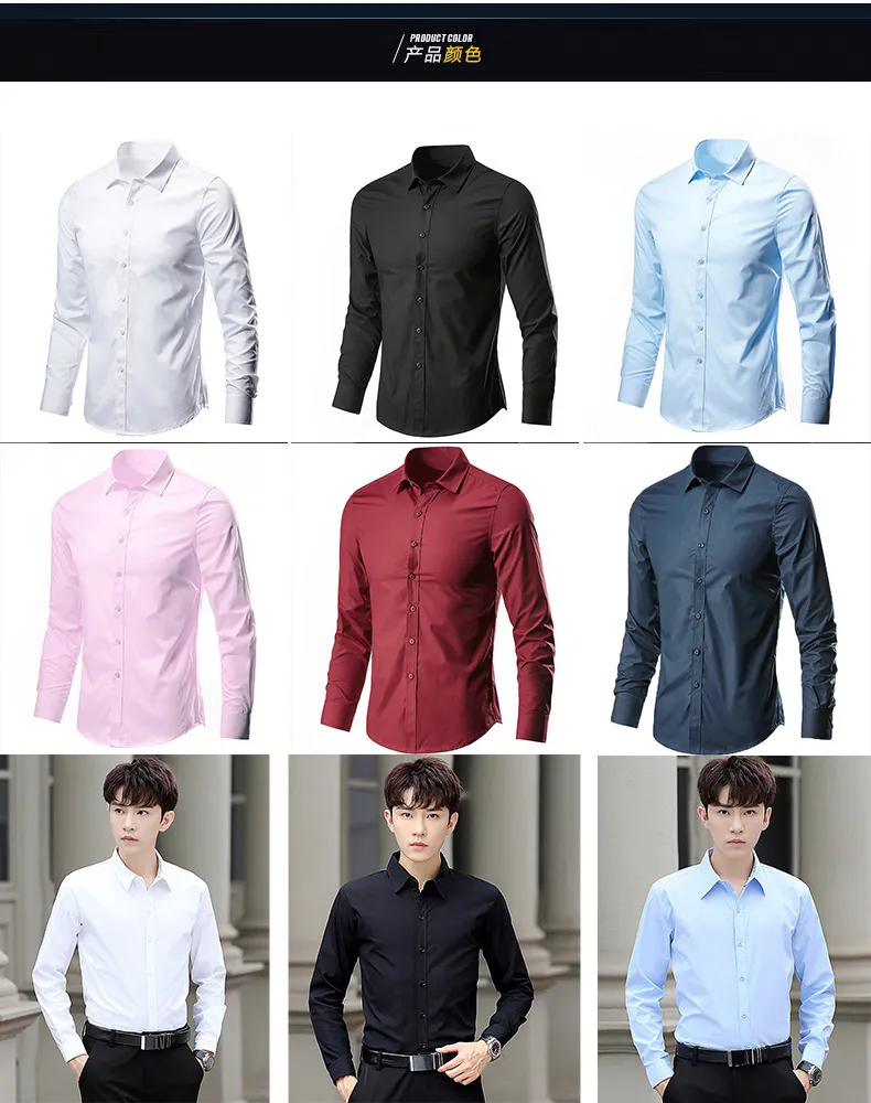Men's White Long Sleeve Dress Shirt - Non-Iron Slim Fit Business Casual Korean Style Professional Work Shirt for Men showcase 3
