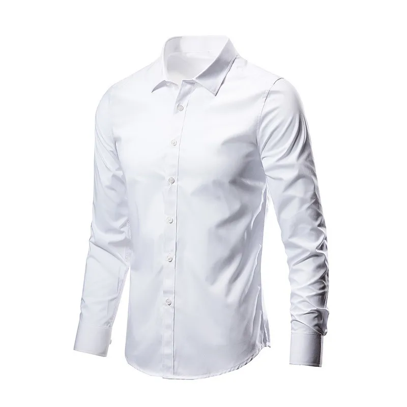 Men's White Long Sleeve Dress Shirt - Non-Iron Slim Fit Business Casual Korean Style Professional Work Shirt for Men thumbnail 5