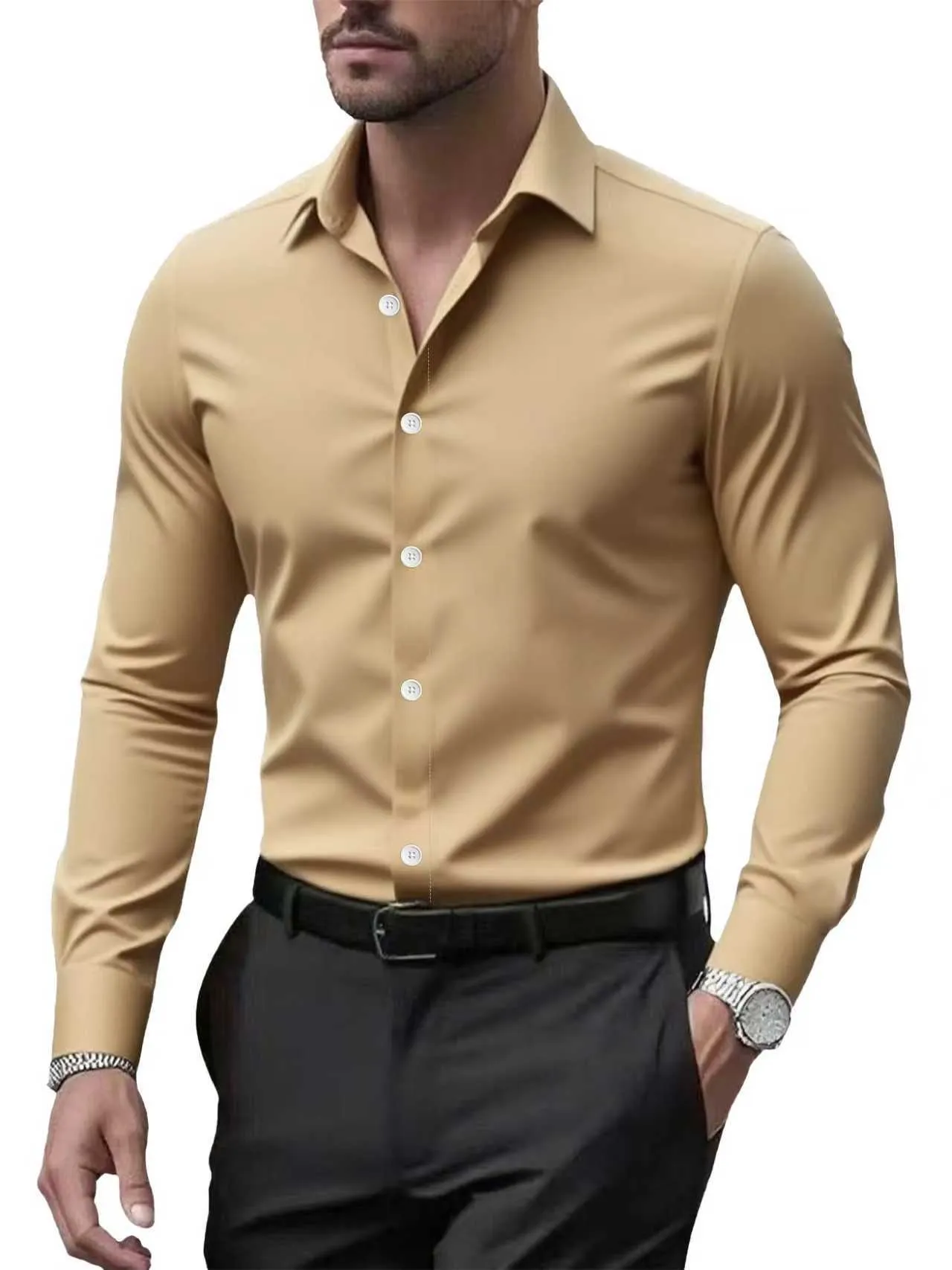 Men's Long Sleeve Dress Shirt Slim Fit Formal Business Casual Button Down Shirt Plus Size Workwear for Office Interview Wedding thumbnail 8