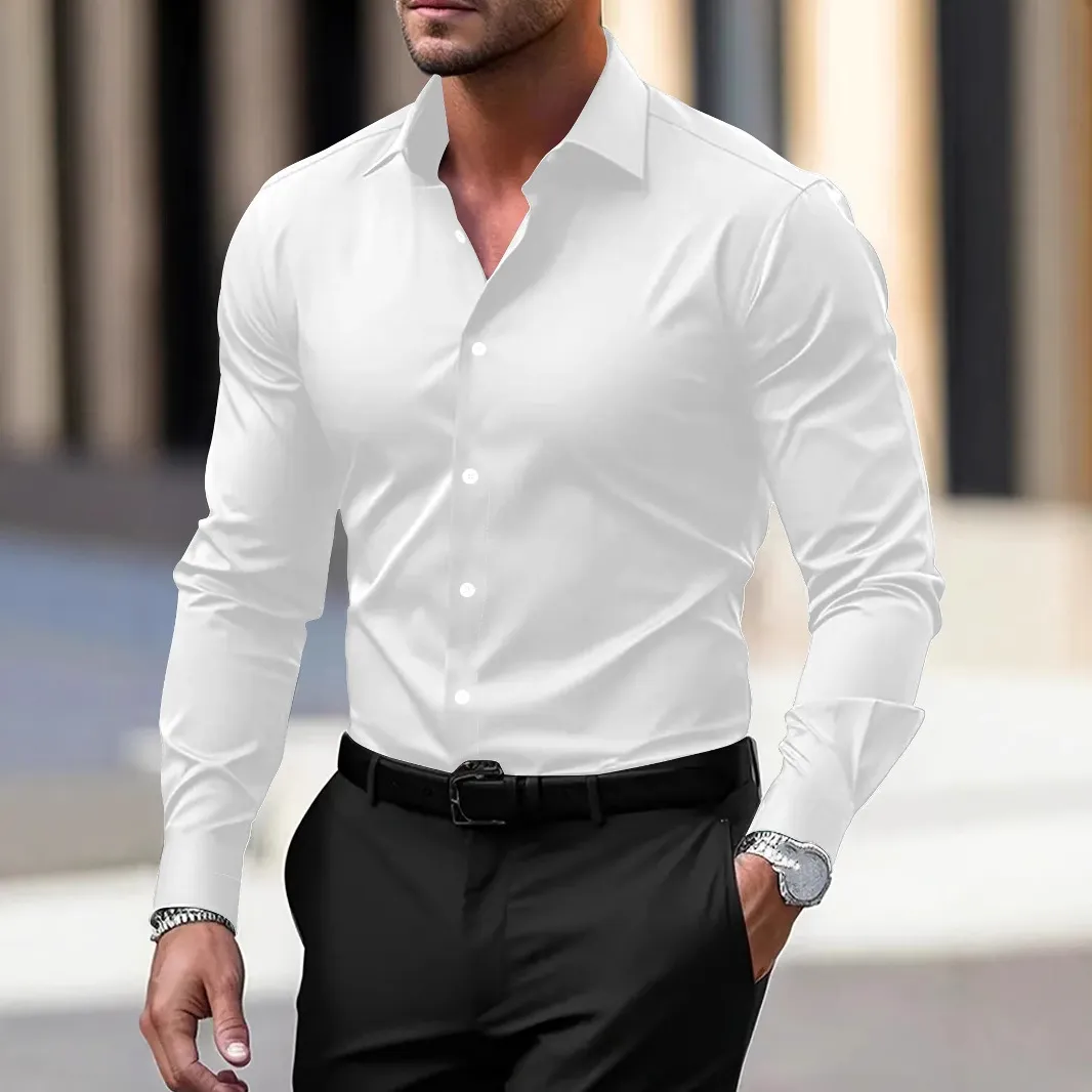 Men's Long Sleeve Dress Shirt Slim Fit Formal Business Casual Button Down Shirt Plus Size Workwear for Office Interview Wedding thumbnail 1