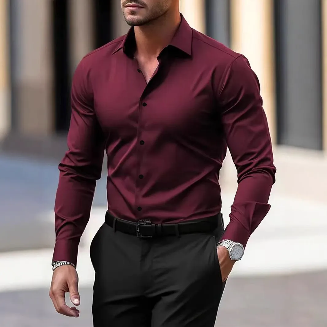 Men's Long Sleeve Dress Shirt Slim Fit Formal Business Casual Button Down Shirt Plus Size Workwear for Office Interview Wedding thumbnail 4
