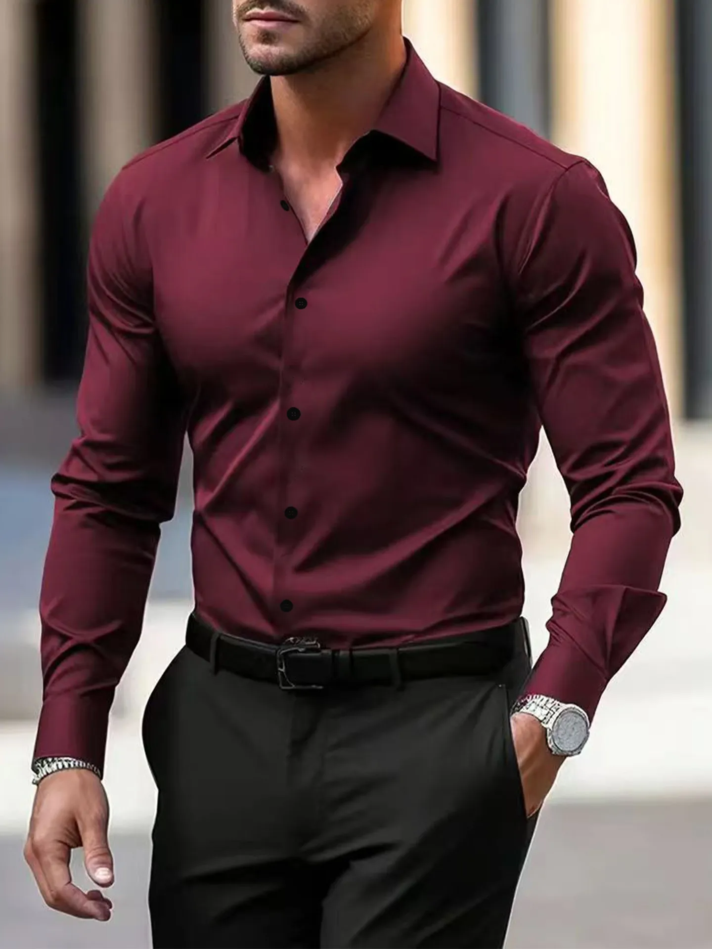 Men's Long Sleeve Dress Shirt Slim Fit Formal Business Casual Button Down Shirt Plus Size Workwear for Office Interview Wedding thumbnail 6